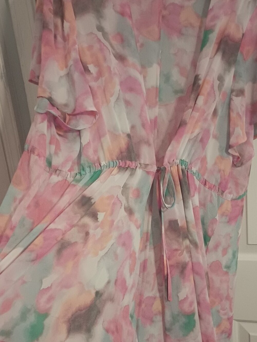 Torrid Sheer Chiffon Kimono Duster Watercolor Cover Up Tie Open Front Size 4x - Picture 5 of 8